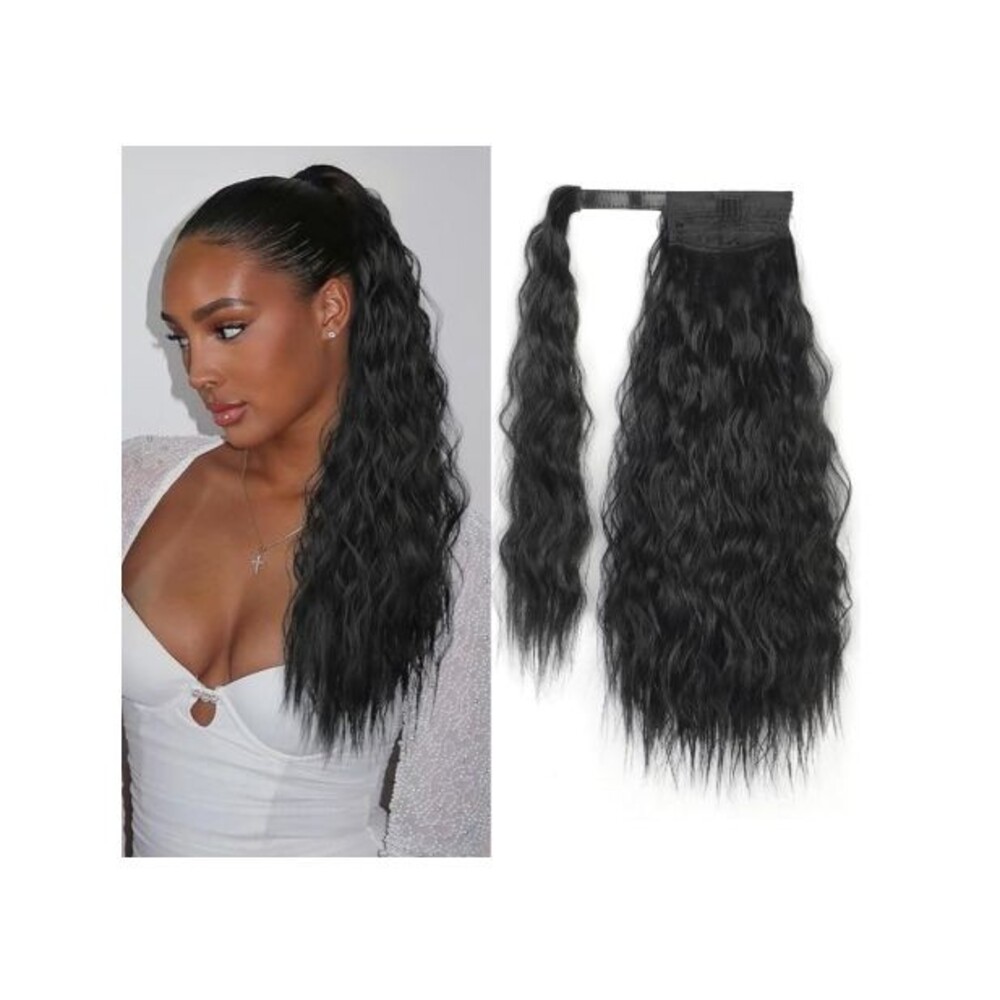 Stamped Glorious Long Corn Wave Ponytail Extension Heat Resistant 18 in Black